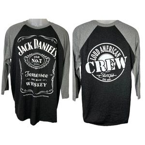 Jack‎ Daniel’s Gray Raglan Soft Comfort T-Shirt Loud American Crew Sturgis Large